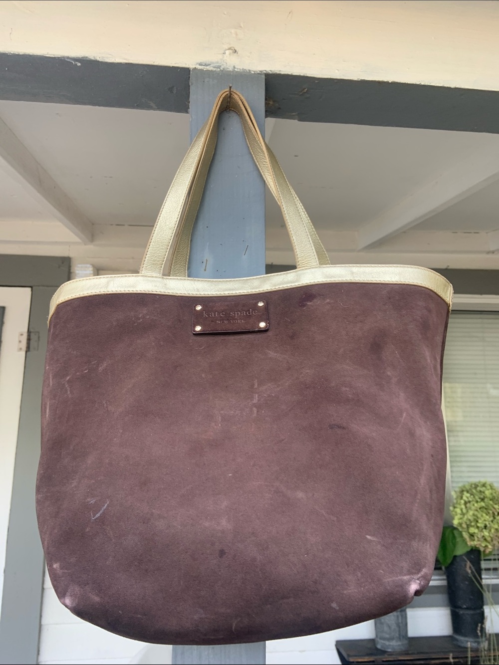 kate spade Brown Suede Tote with Gold Trim and Handles